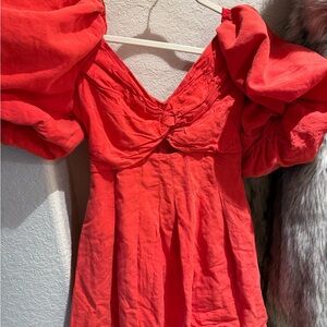 Astr Red Mini Dress with Puff Sleeves